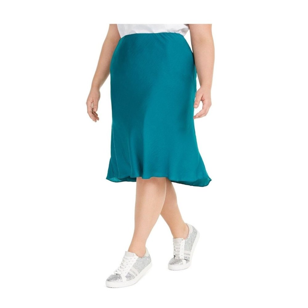 INC Womens Plus Size 3X Quetzal Green Bias Cut Pull On Lined Midi Skirt NWT BQ33